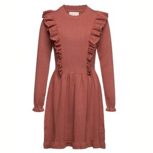 NWOT Creamie Rust Knit Ruffle Metallic Trim Dress